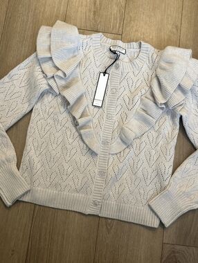 NWT Bagatelle Cream Ruffle Pointelle Knit Cardigan